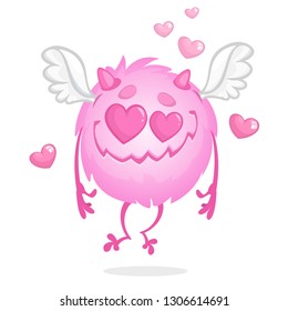 Funny round monster in love. St Valentines Day cupid character