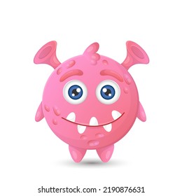 Funny round pink cartoon monster with two eyes for children's halloween decoratio