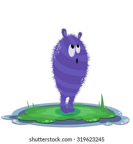 Funny round purple curious monster on the grass - eps10 vector cartoon character
