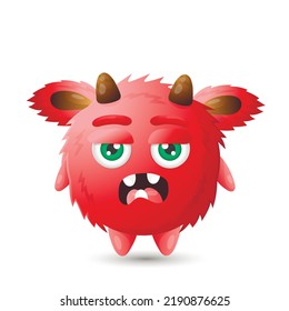 Funny round red displeased cartoon monster with two eyes and open mouth for kids halloween decorations