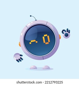 Funny round robot, cartoon mascot wink ok