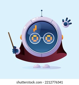funny round robot with magic ward
