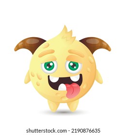 Funny round yellow cartoon monster with two eyes and an open mouth for children's halloween decorations