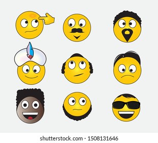 Funny round, yellow emoticons of different nationalities of the world.Vector illustration