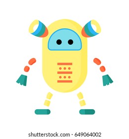 Funny round yellow robot with small eyes. Cartoon character