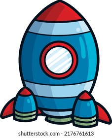 Funny rounded blue red rocket cartoon illustration
