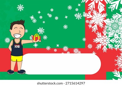 funny runner kid character cartoon xmas background in vector art 