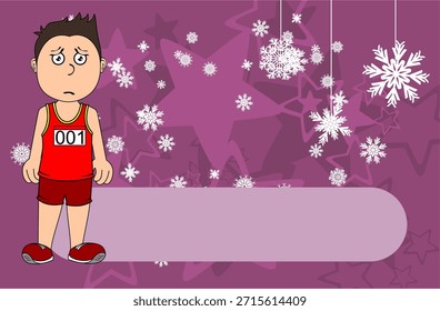 funny runner kid character cartoon xmas background in vector art 