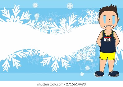 funny runner kid character cartoon xmas background in vector art 