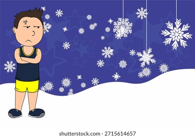 funny runner kid character cartoon xmas background in vector art 