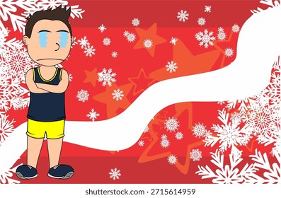 funny runner kid character cartoon xmas background in vector art 