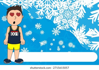 funny runner kid character cartoon xmas background in vector art 