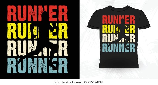 Funny Runner Corriendo El Diseño De Camiseta De Vintage Retro De Maratonista