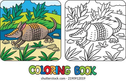 Funny running armadillo Kids animals coloring book