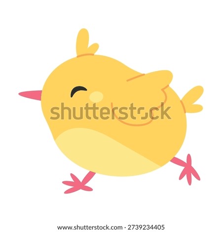Funny running chick isolated on a white background. Vector illustration in flat style.