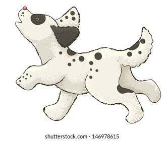 funny running dog, cartoon character, isolated