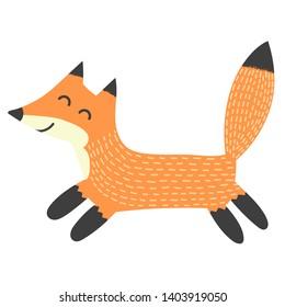 Funny running fox. Isolated element. Vector illustration