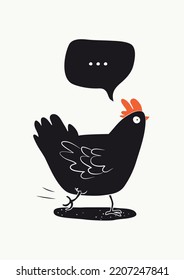 Funny Running Hen. Cute Comic Character. Hand Drawn Simple Vector Illustration. Isolated Graphic. Ideal for Poster, Card, Invitation or T-shirt Print.