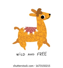 Funny running llama with quote. Kids cute print. Vector hand drawn illustration.