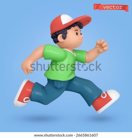 Funny running man 3d cartoon vector icon