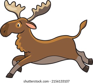 Funny running moose or elk Kids vector illustration.