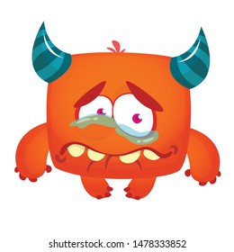 Funny and sad cartoon monster crying. Vector Halloween illustration