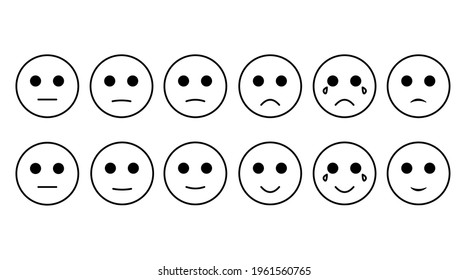 funny and sad emoticons. gradation of emotions from neutral to cheerful and sad