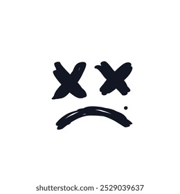 Funny sad face logo icon sign Hand drawn ink sketch