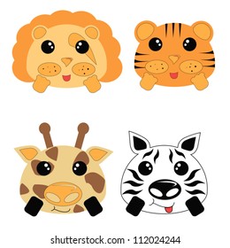 funny safari animals heads isolated on white background vector