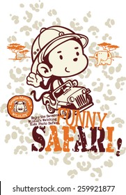 Funny safari monkey, vector for children wear in custom colors 