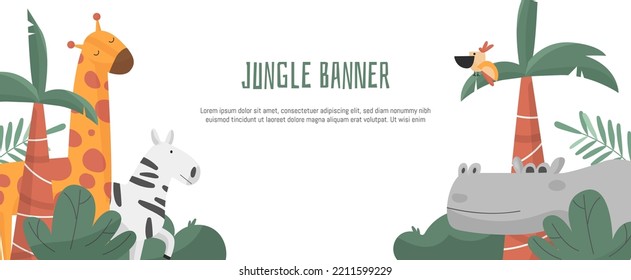  Funny safari vector illustration. Jungle animals. Vector sketch illustration. Cartoon animals