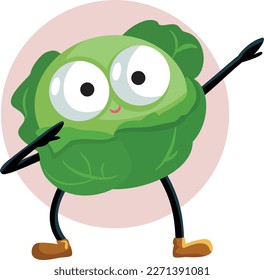 
Funny Salad Character Dancing and Dabbing Vector Cartoon Illustration. Cheerful cabbage character moving and celebrating with a cute dance
