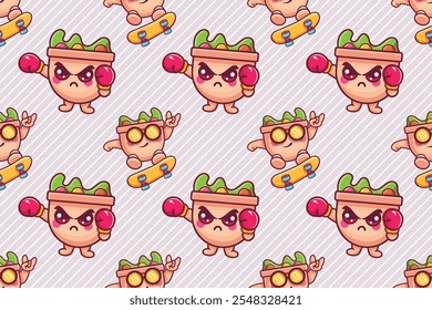 funny salad food character seamless pattern illustration background