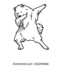 funny samoyed dabbing dog dab dance sport t design vector illustration for use in design and print wall art poster canvas