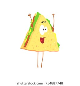 Funny sandwich cartoon fast food character, element for menu of cafe, restaurant, kids food, vector Illustration