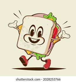 funny sandwich cartoon illustration in retro style