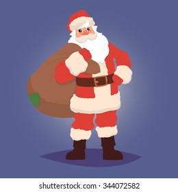 Funny santa. Christmas greeting card background poster. Vector illustration.