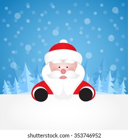 Funny santa. Christmas greeting card background poster. Vector illustration.