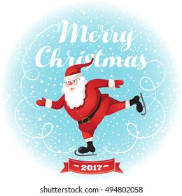 Funny santa. Christmas greeting card background poster. Vector illustration.