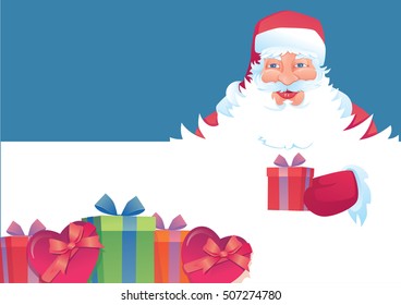Funny santa. Christmas greeting card background poster. Vector illustration.