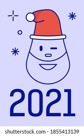 Funny Santa Claus 2021. Minimalistic outline style