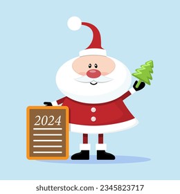 Funny Santa Claus - 2024. Christmas icon in cartoon style. Vector illustration.