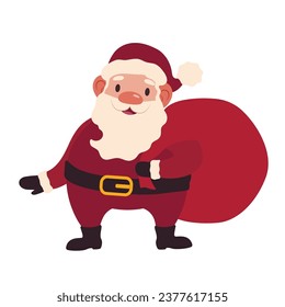 Funny Santa Claus with bag on white background