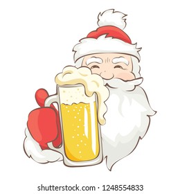 Funny Santa Claus with beer / Vector christmas illustration for bar or pub