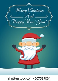 Funny Santa Claus Cartoon Character. Christmas Greeting Card Background Poster. Vector Illustration