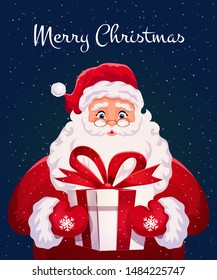 Funny Santa Claus. Christmas greeting card. Design concept for banner, poster, background. Vector illustration