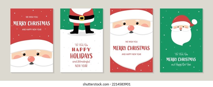 Funny Santa Claus. Christmas posters with wishes - set. Vector illustration