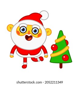 Funny Santa Claus with Christmas tree vector cartoon illustration isolated on a white background.