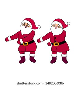 Funny Santa Claus dancing. Quirky cartoon character. Floss loke a boss dance moves. Young style. Party red costume. Isolated on white background. Christmas vector illustration for winter greeting.