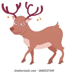 Funny Santa Claus deer. Character for a greeting card for Christmas and New Year. Vector illustration